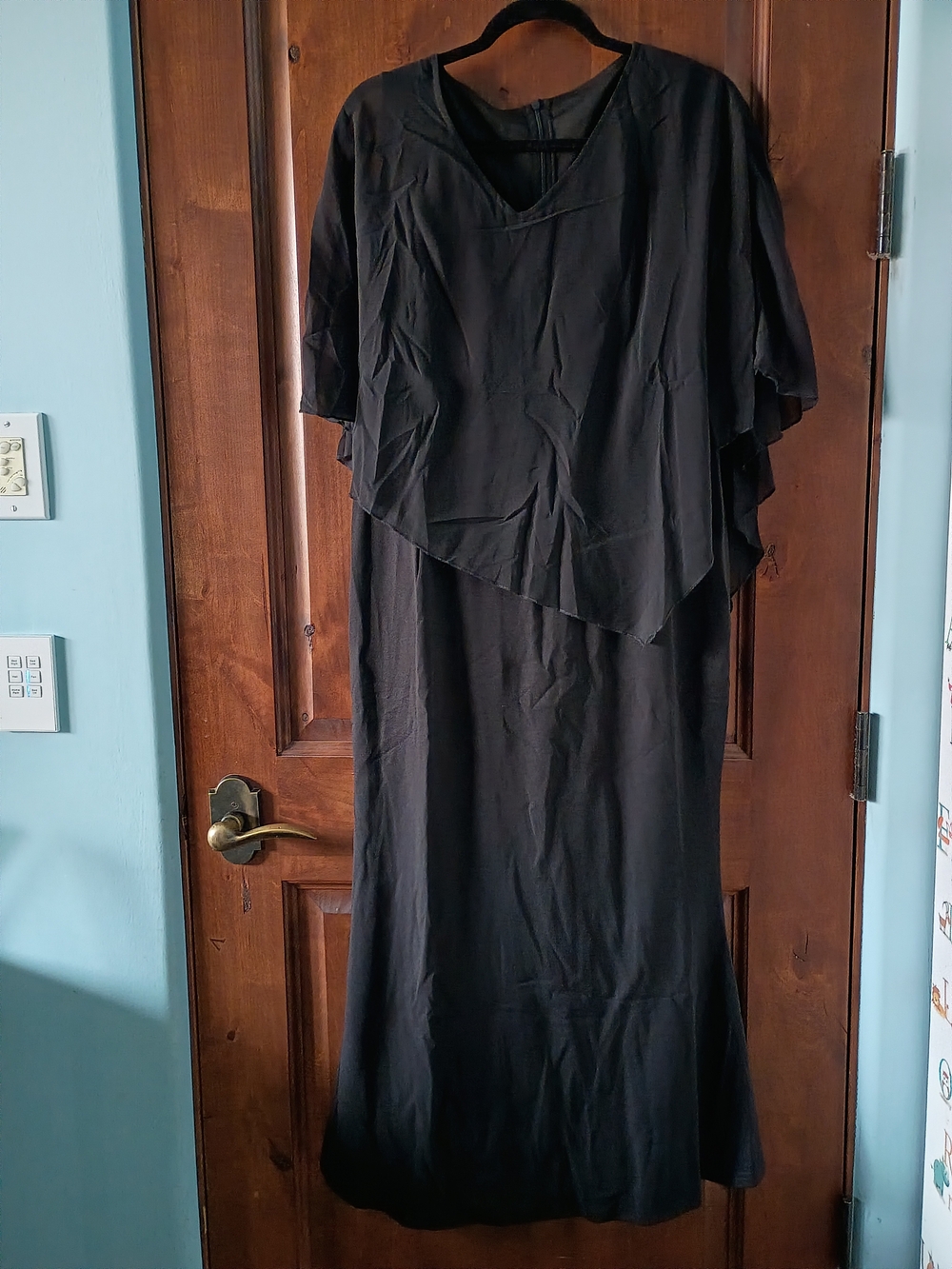 Black Chiffon Cape Overlay Mermaid Maxi Formal Cocktail Dress XL NWT